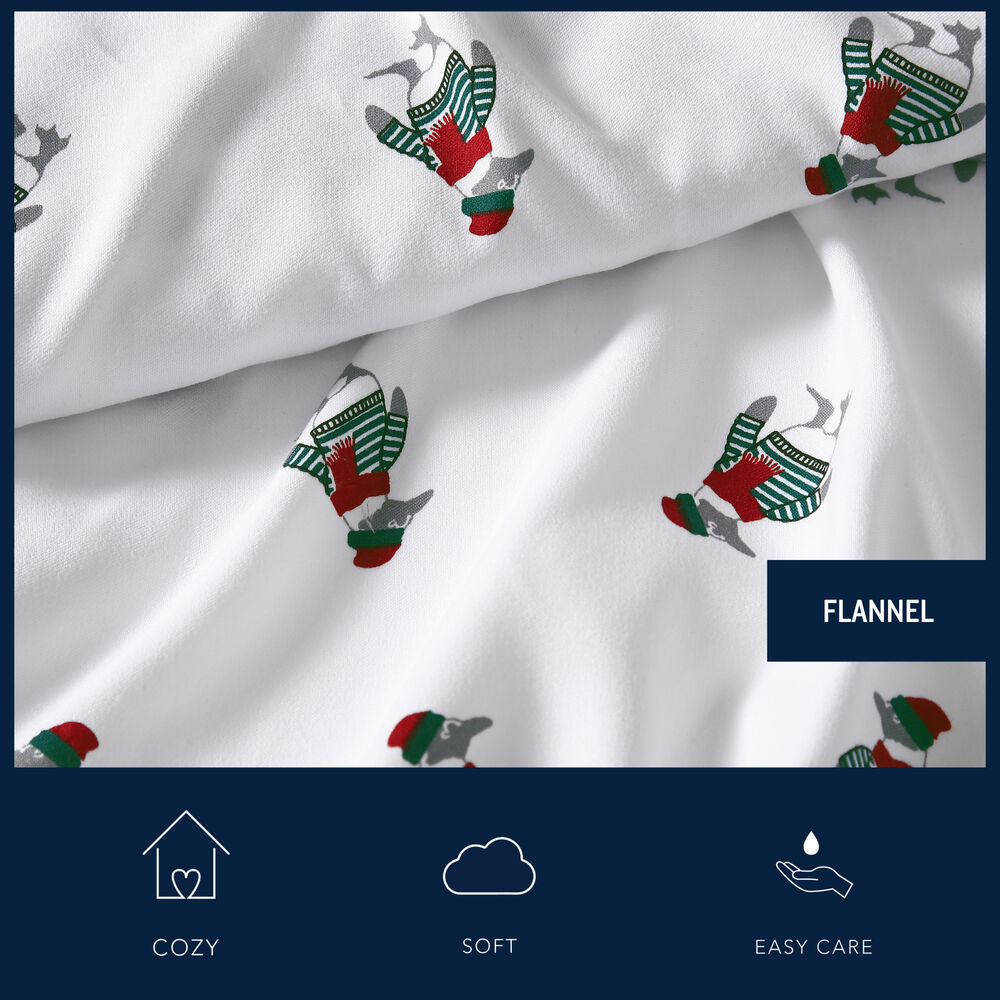Penguin Toss Print King Flannel Sheet Set,Seaweed Heather,large