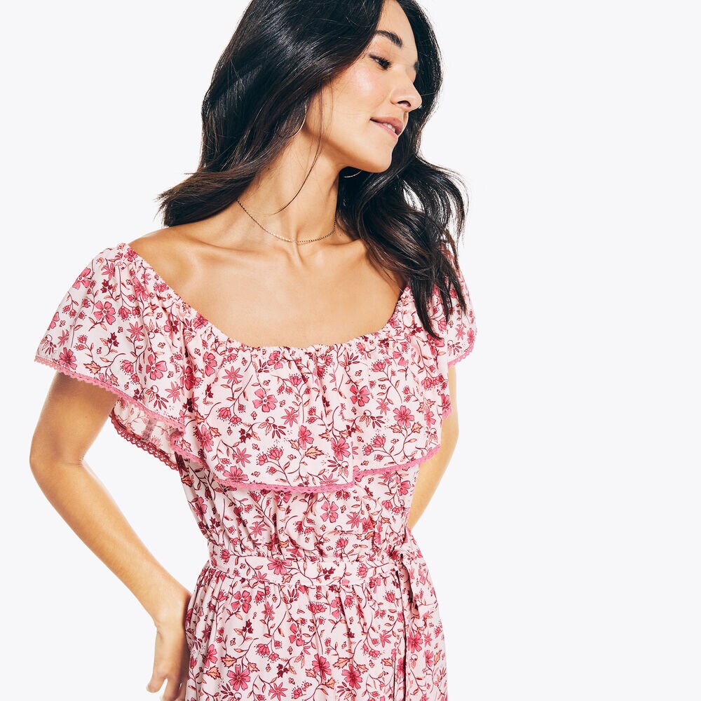 FLORAL PRINTED DRESS,Flare Red,large