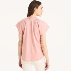 Ruffle Popover Top,Sunguard Red,large
