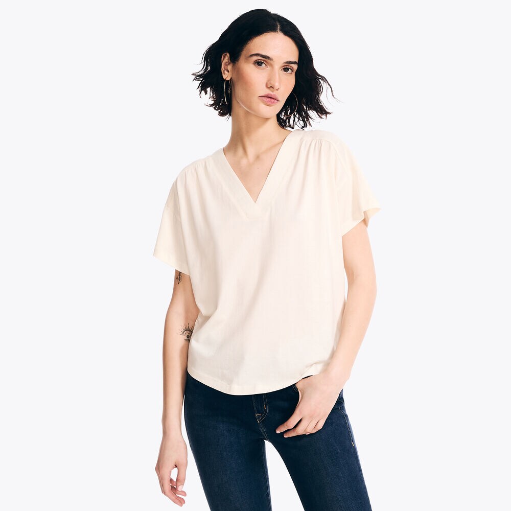 V-Neck Top,Almond,large