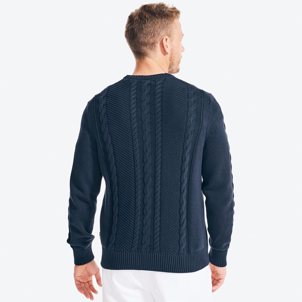 CABLE-KNIT SWEATER,Navy,large