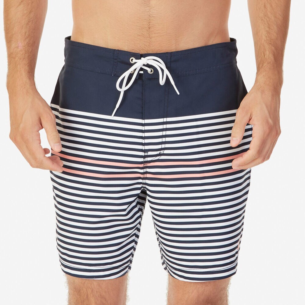Quick-Dry Striped Swim Trunks,Navy,large