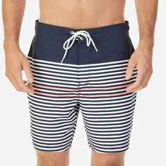 Quick-Dry Striped Swim Trunks,Navy,large