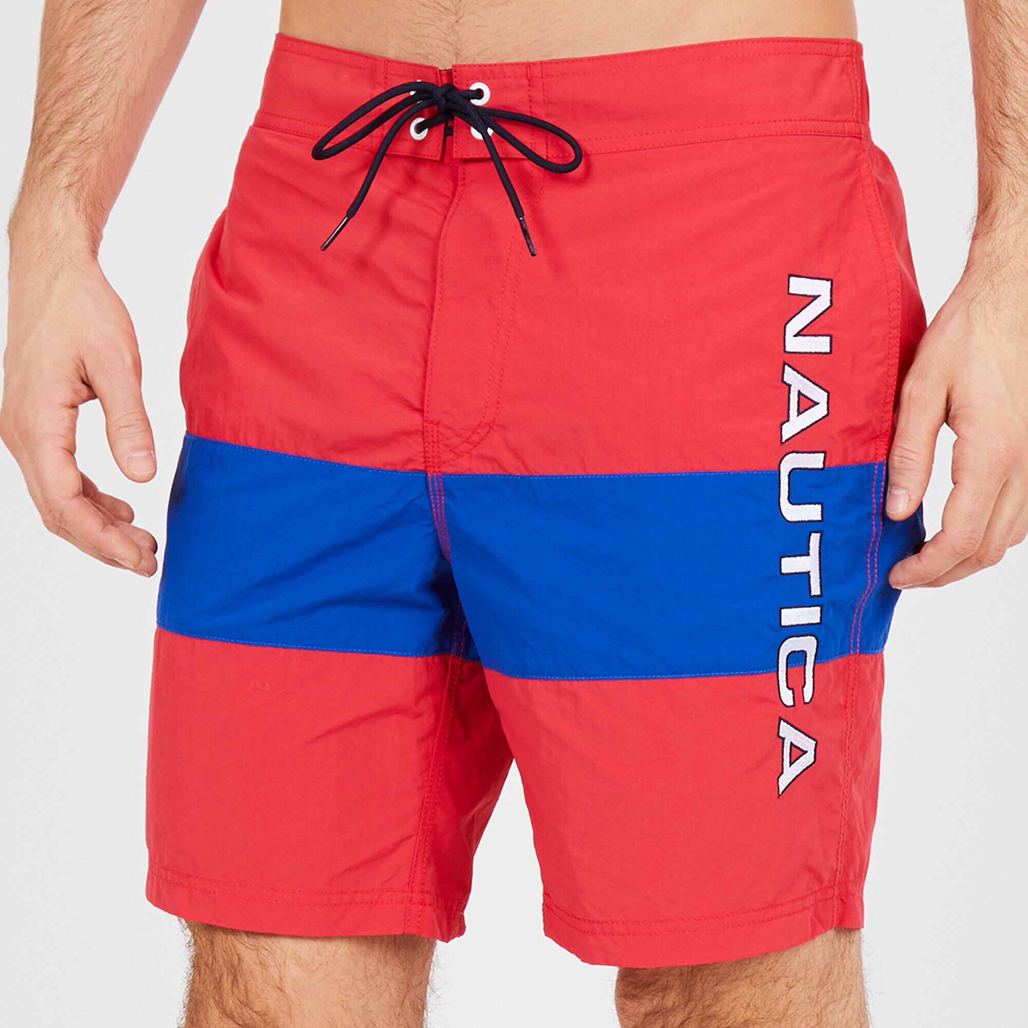 Drawstring Swim Trunk in Colorblock,Buoy Red,large