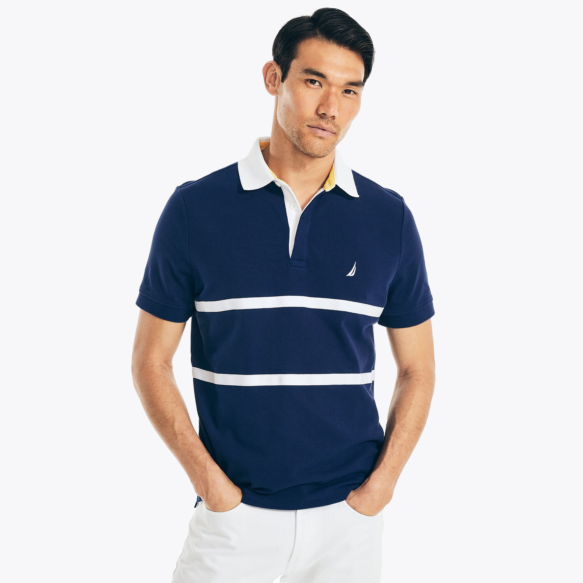 CLASSIC FIT CHEST-STRIPE POLO,Blue Depths,large