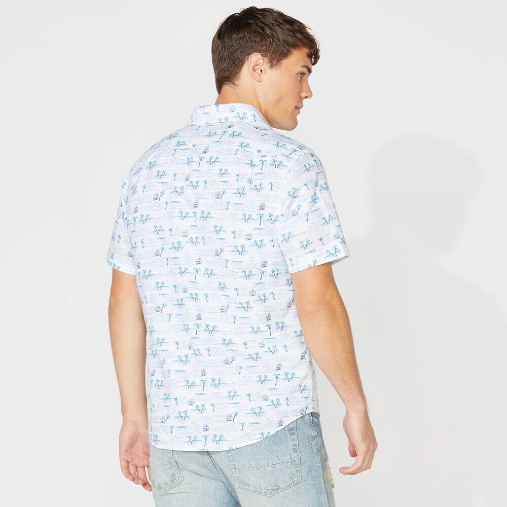 PALM PRINT LINEN SHORT SLEEVE SHIRT,Bright White,large
