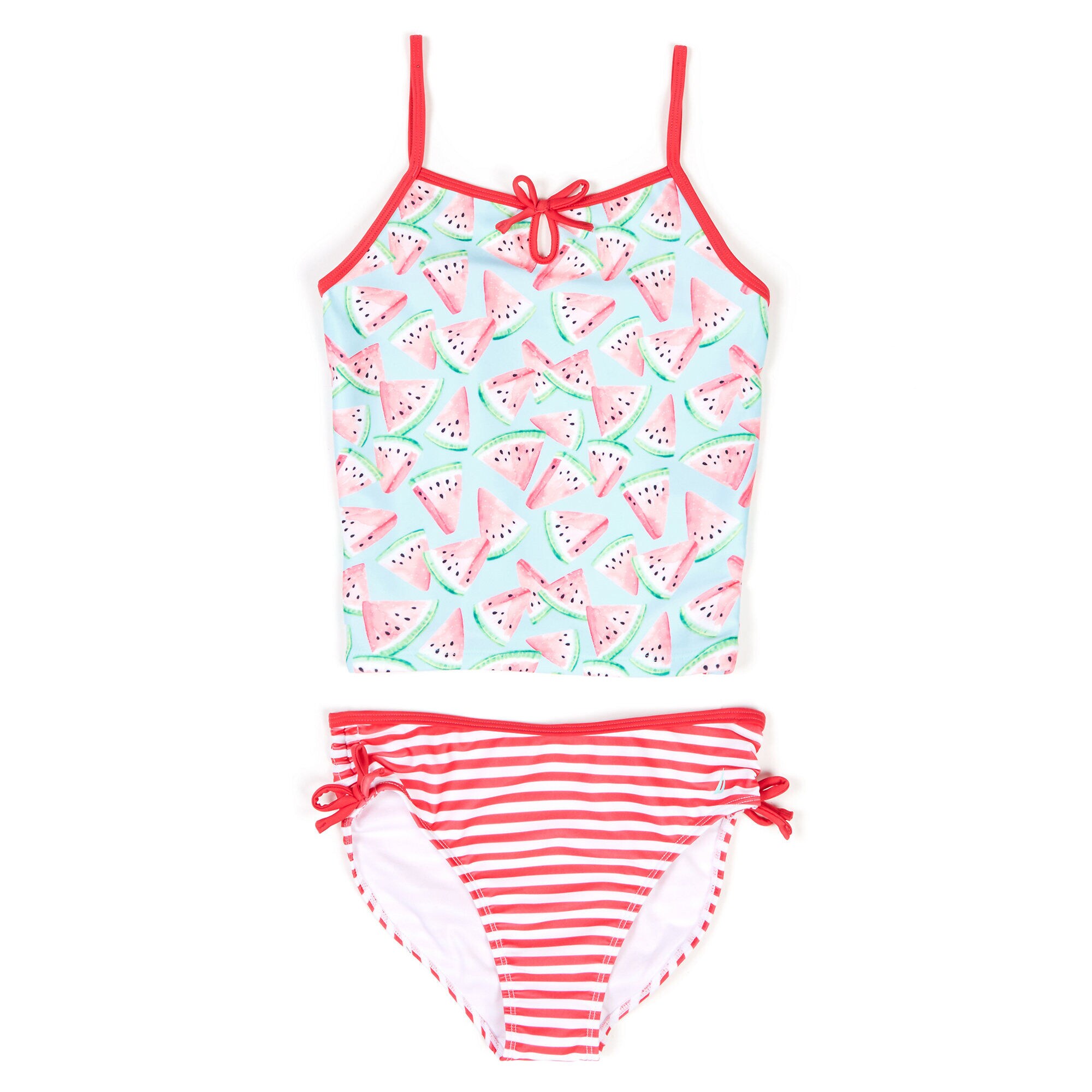 Little Girls' Watermelon + Striped Tankini (4-6X),Pomegranate,large