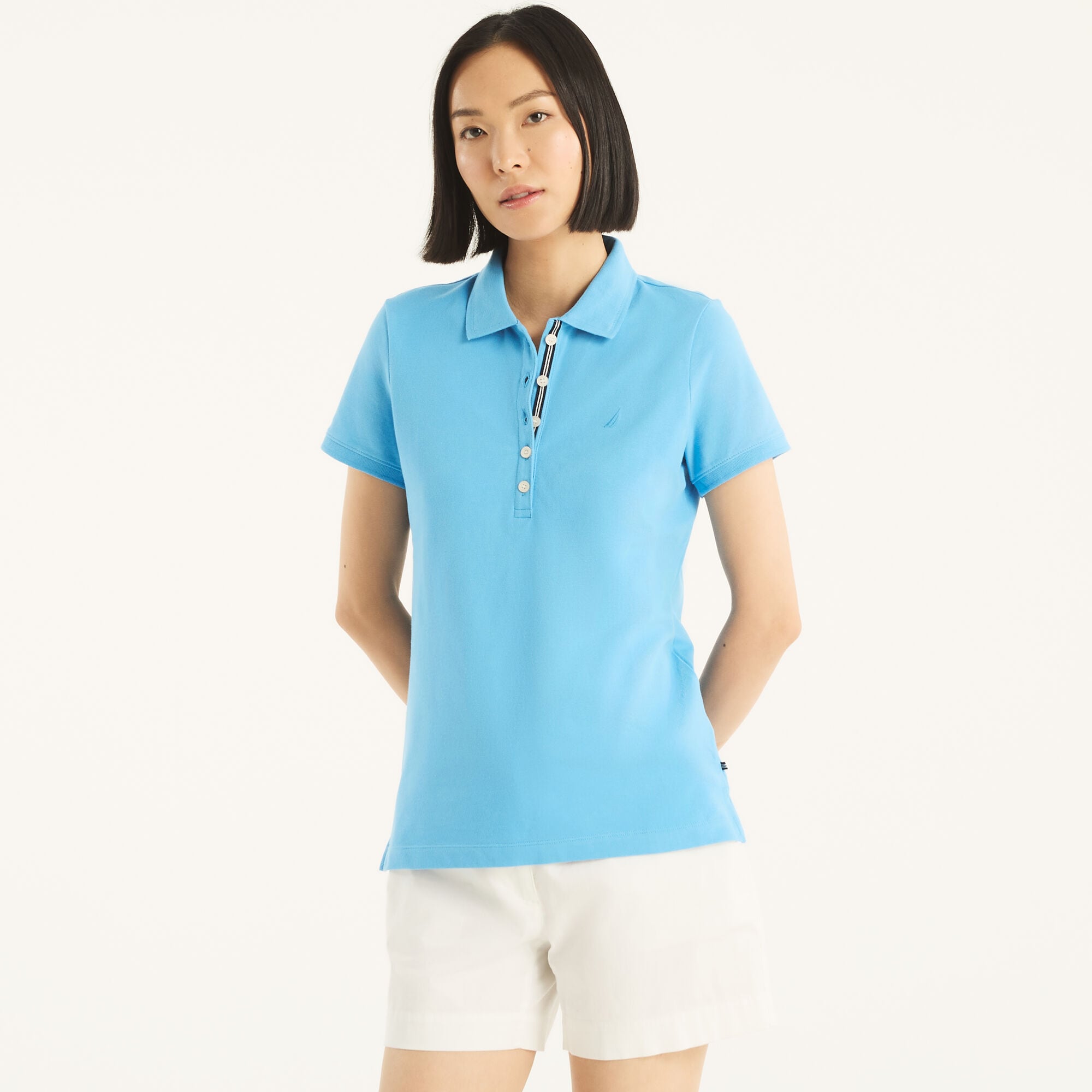 5-Button Polo,Azure Blue,large