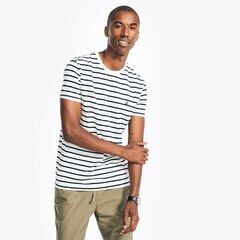 STRIPED CREWNECK T-SHIRT,Sail White,large