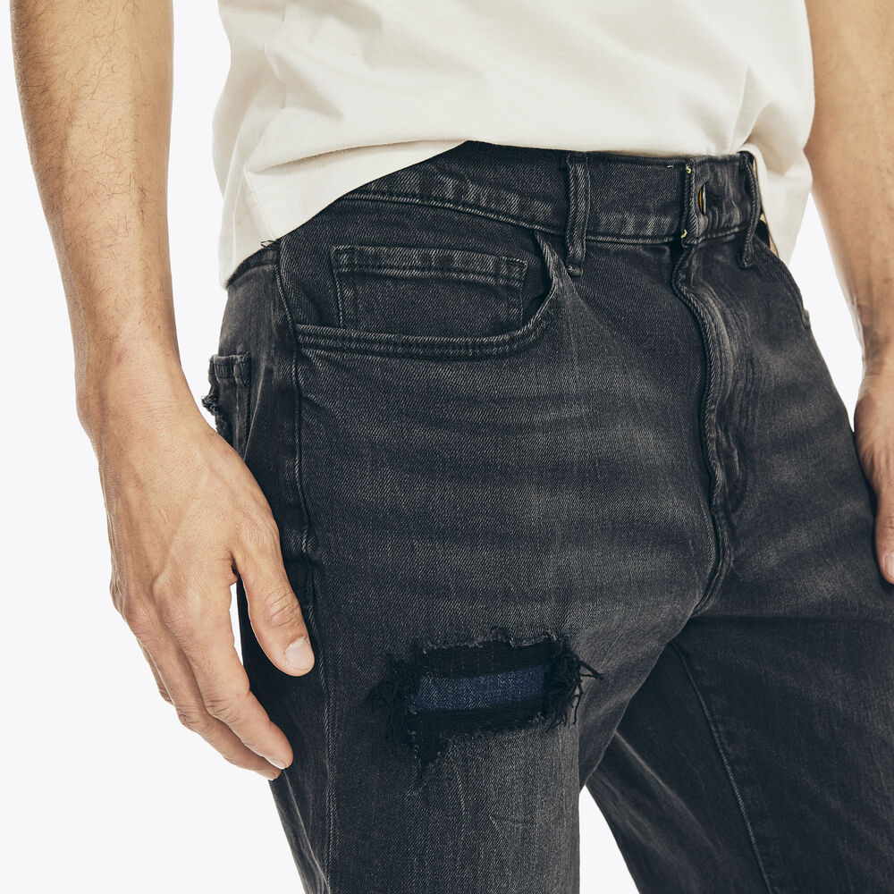 NAUTICA JEANS CO. DISTRESSED STRAIGHT FIT DENIM,Black Ink Wash,large