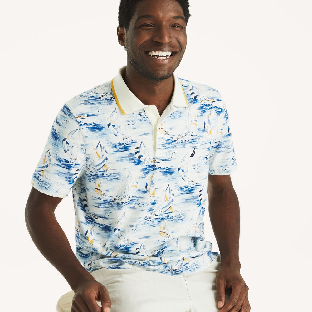 Classic Fit Printed Polo,White,large