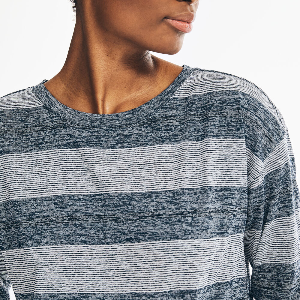 STRIPED TIE-FRONT TOP,Stellar Blue Heather,large