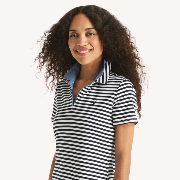 Striped Short-Sleeve Collared Dress
