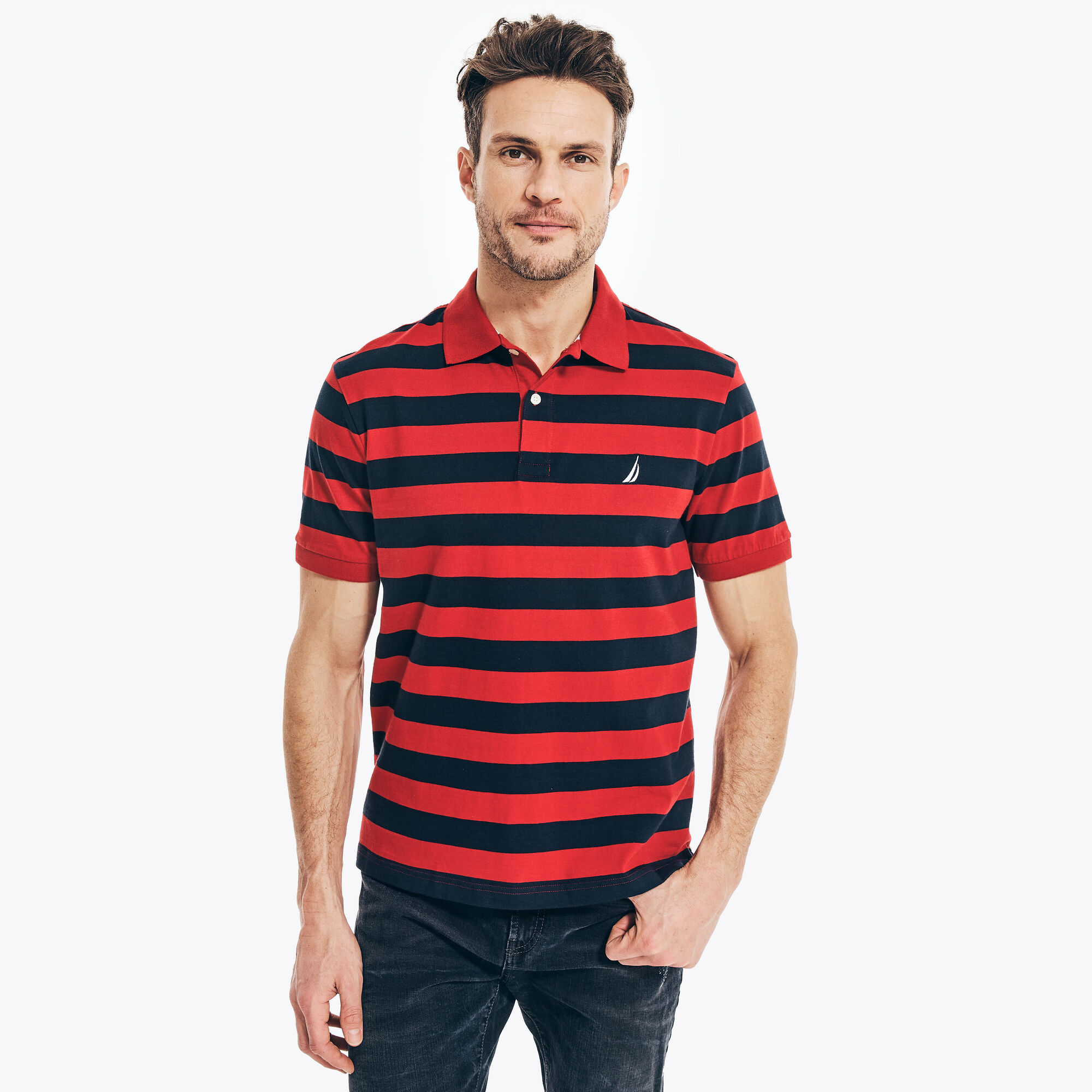 CLASSIC FIT STRIPED POLO,Nautica Red,large