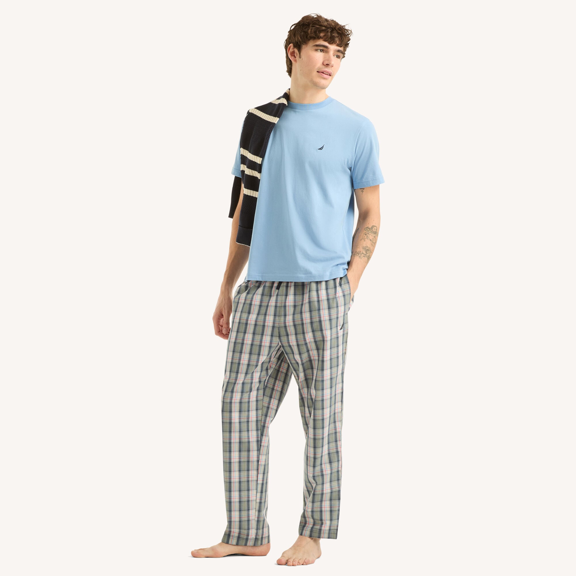 Plaid Pajama Pant Set,Breeze,large