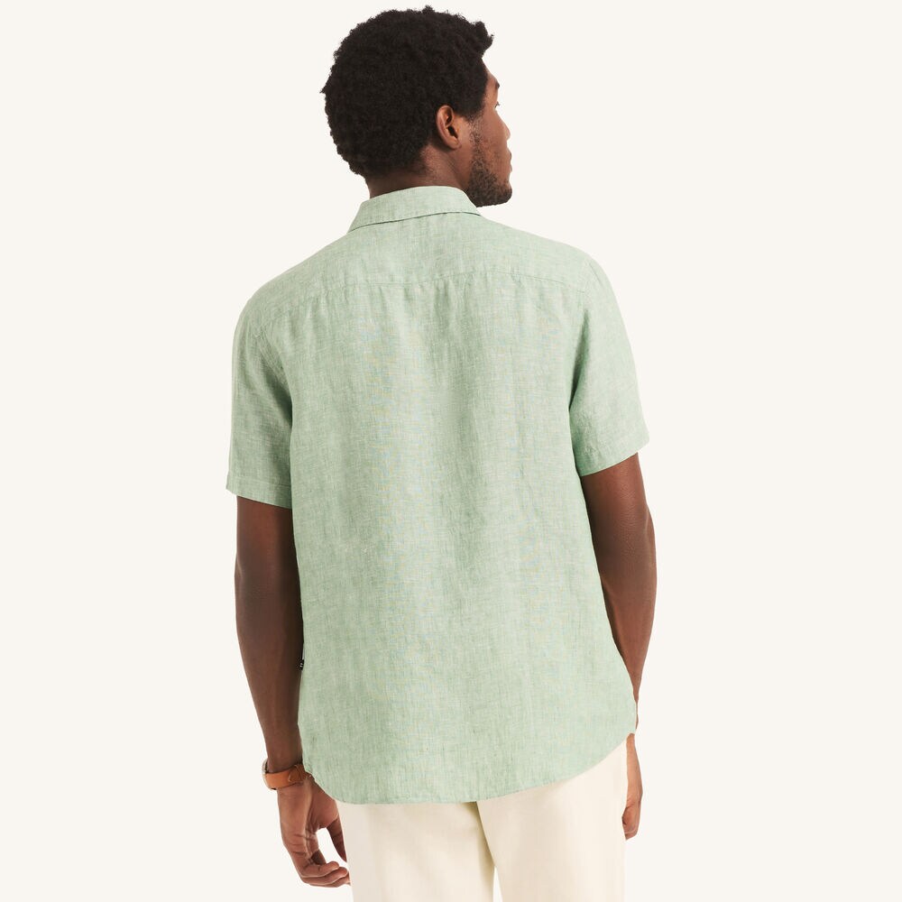 Solid Linen Short-Sleeve Shirt,Tropic Jade,large