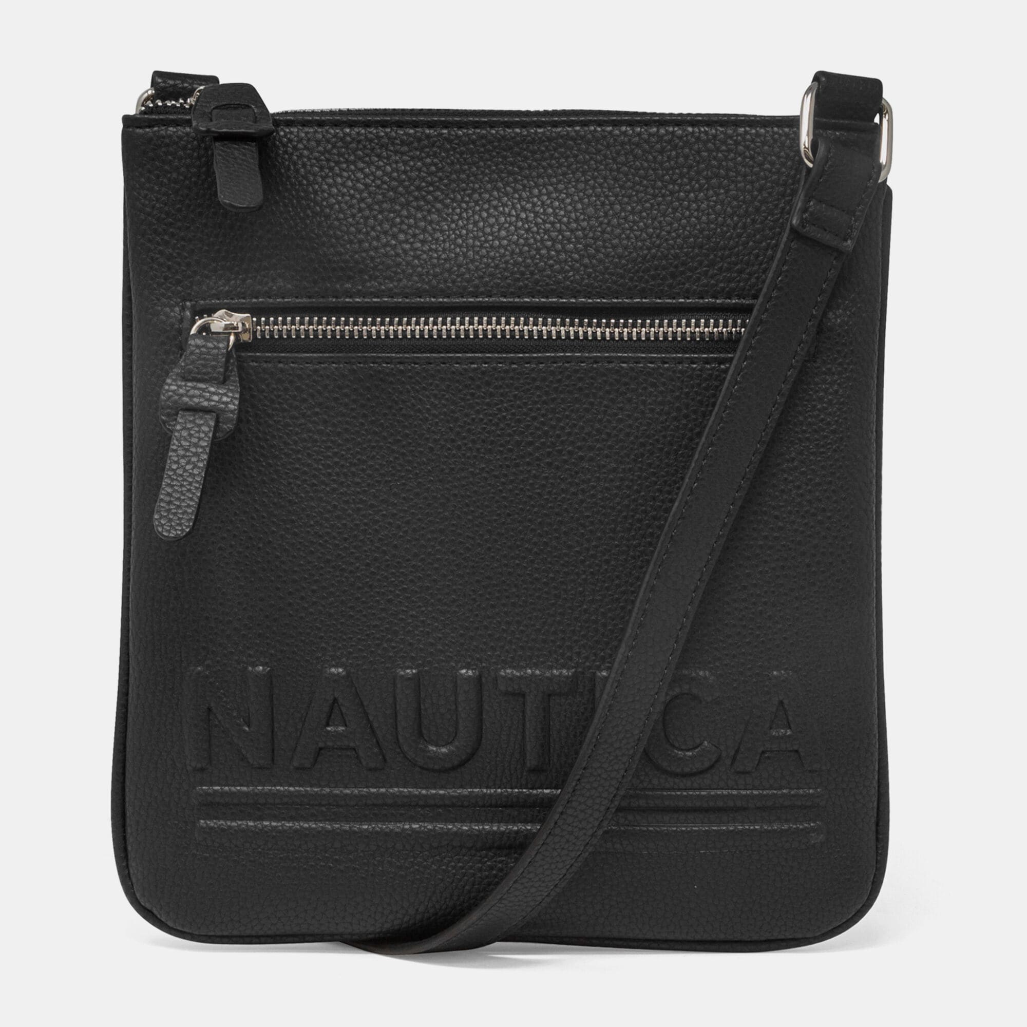 LOGO-EMBOSSED PEBBLED CROSSBODY BAG,True Black,large