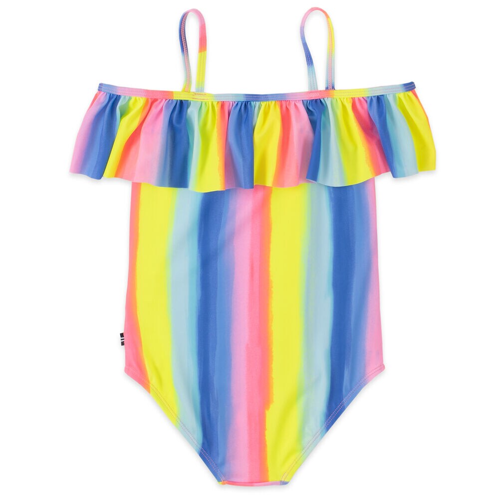 TODDLER GIRLS' RUFFLED OMBRE STRIPED ONE-PIECE SWIM (2T-4T),Biking Red,large