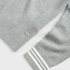 STRIPED-TRIM SWEATER,Quarry Heather,large
