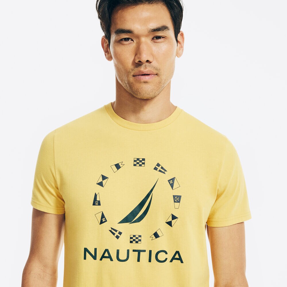 SUSTAINABLY CRAFTED FLAG GRAPHIC T-SHIRT,Old Gold,large