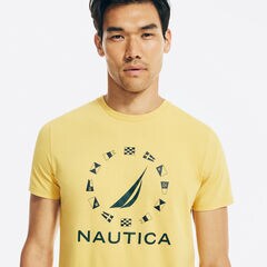 SUSTAINABLY CRAFTED FLAG GRAPHIC T-SHIRT,Old Gold,large