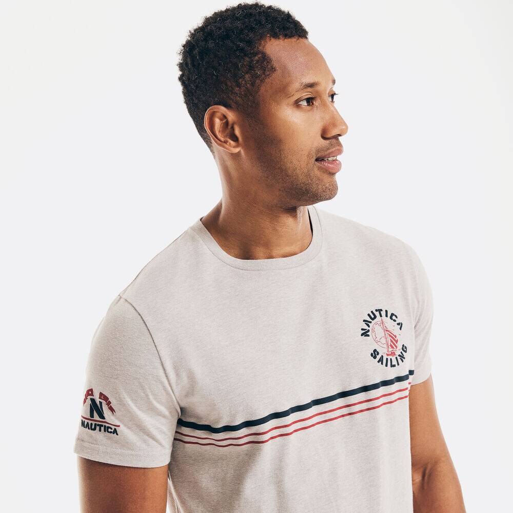 SUSTAINABLY CRAFTED CHEST-STRIPE GRAPHIC T-SHIRT,Grey Heather,large