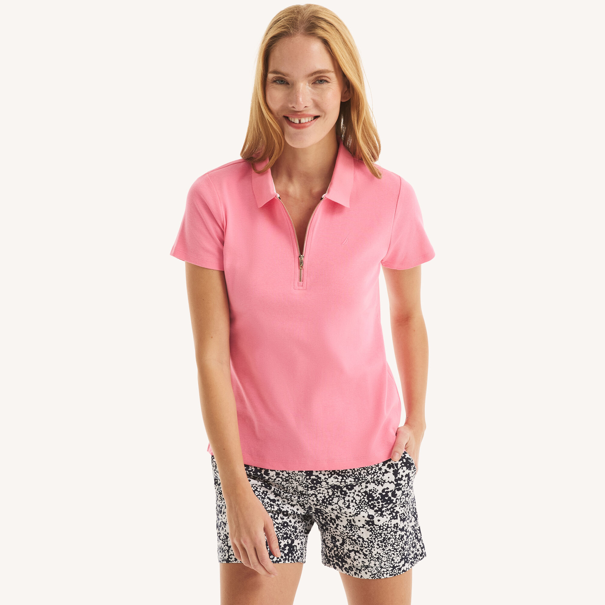 Zip-Up Polo,Pink Passion,large
