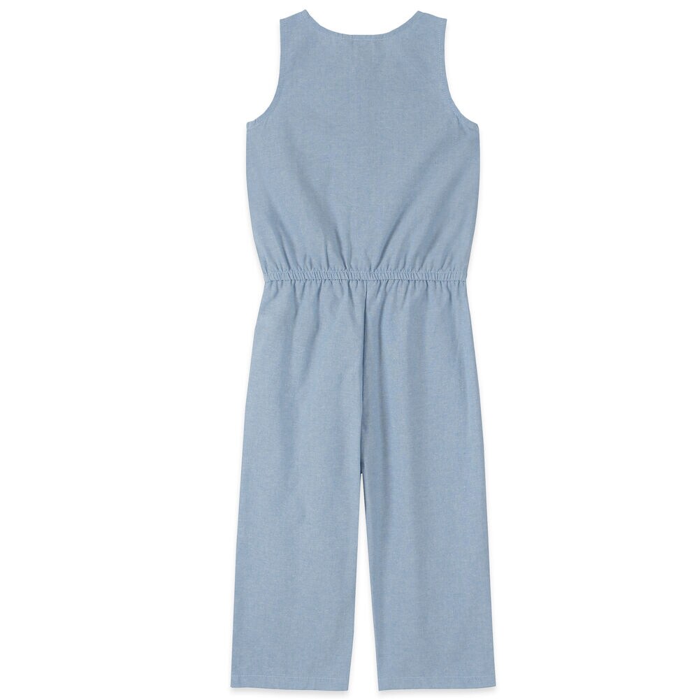 TODDLER GIRLS' CROPPED TIE-FRONT CHAMBRAY JUMPSUIT (2T-4T),Nite Sea Heather,large