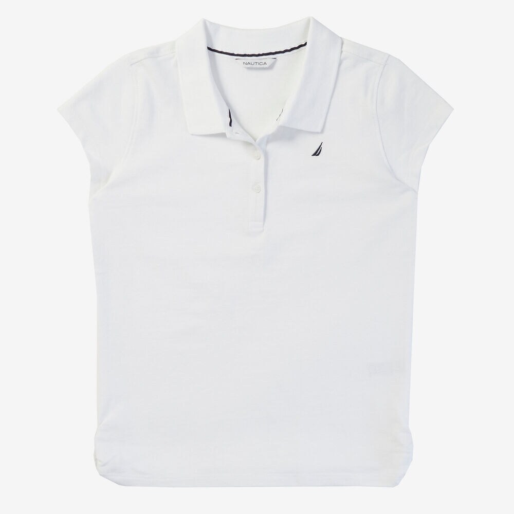  Girls' Solid Polo Shirt (8-16),Sail White,large