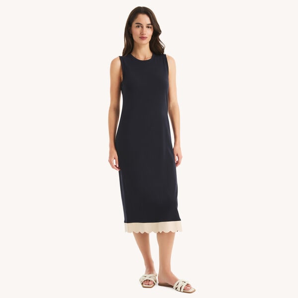 Scallop-Trim Midi Dress