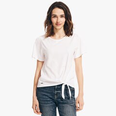 TIE-WAIST PUFF-SLEEVE TOP,Bright White,large