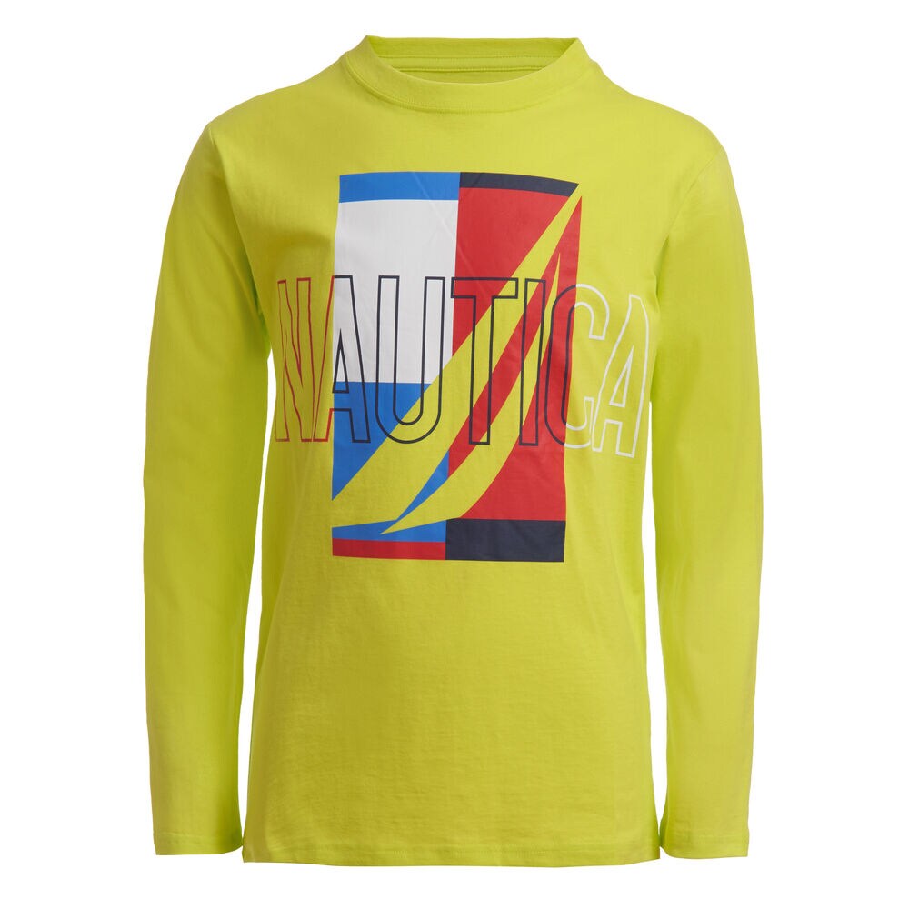 BOYS' COLORBLOCK GRAPHIC LONG SLEEVE T-SHIRT (8-20),Yellow Zest,large