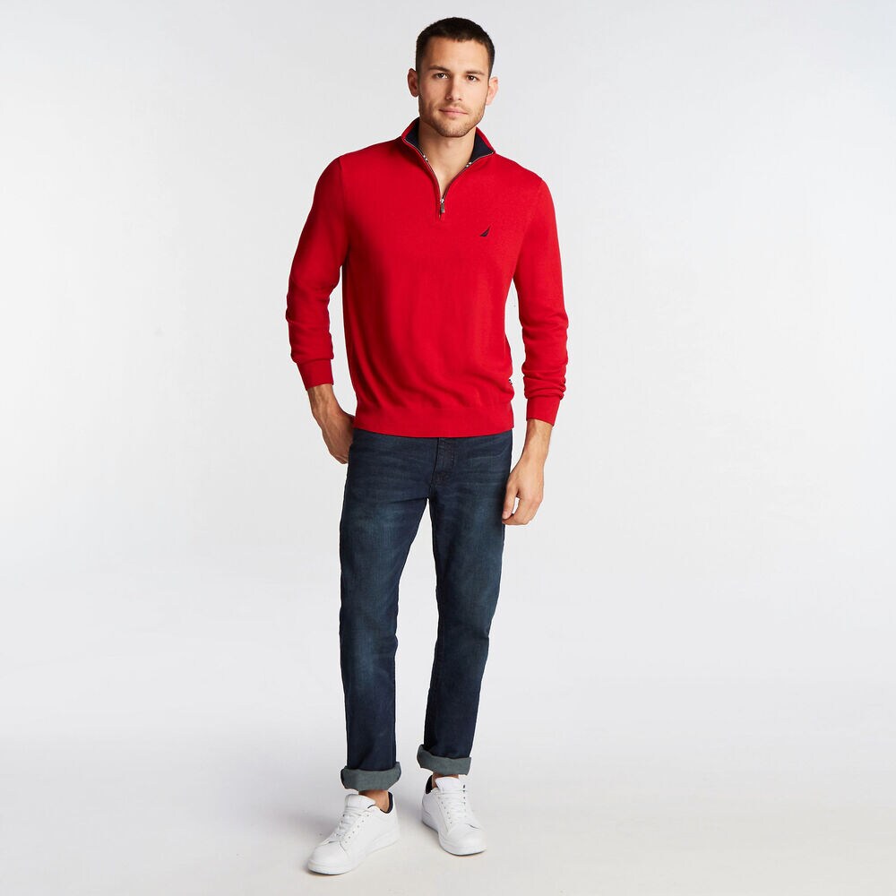 BIG & TALL NAVTECH QUARTER-ZIP SWEATER,Nautica Red,large