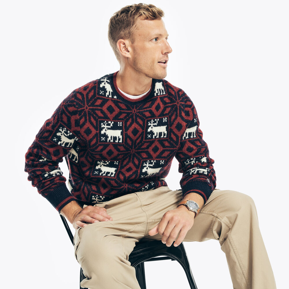 REISSUE MOOSE PRINT CREWNECK SWEATER,Navy,large
