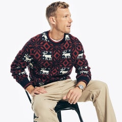 REISSUE MOOSE PRINT CREWNECK SWEATER,Navy,large