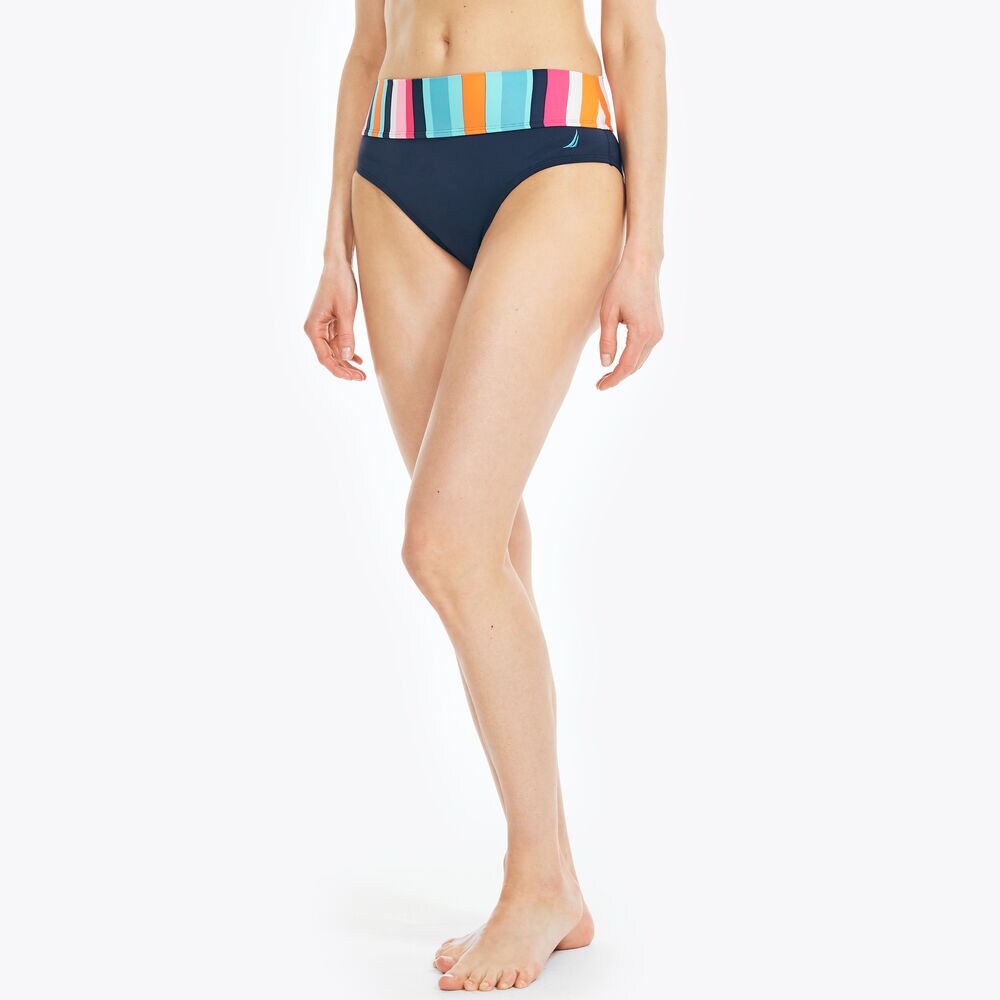 STRIPED FOLD-OVER SWIM BRIEF,Carnation Pink,large