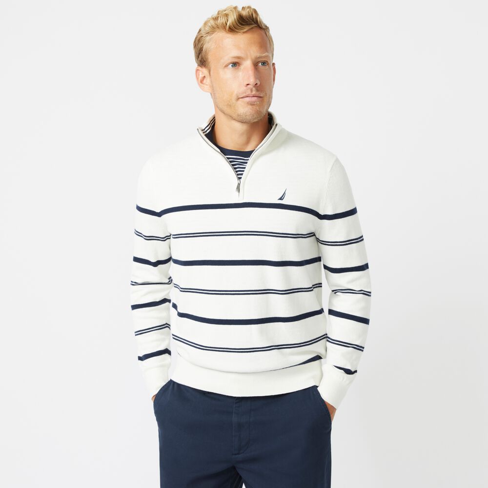 NAVTECH STRIPED QUARTER-ZIP SWEATER,Marshmallow,large