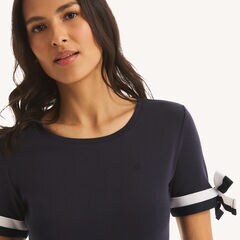 Tie Sleeve Dress,Navy,large