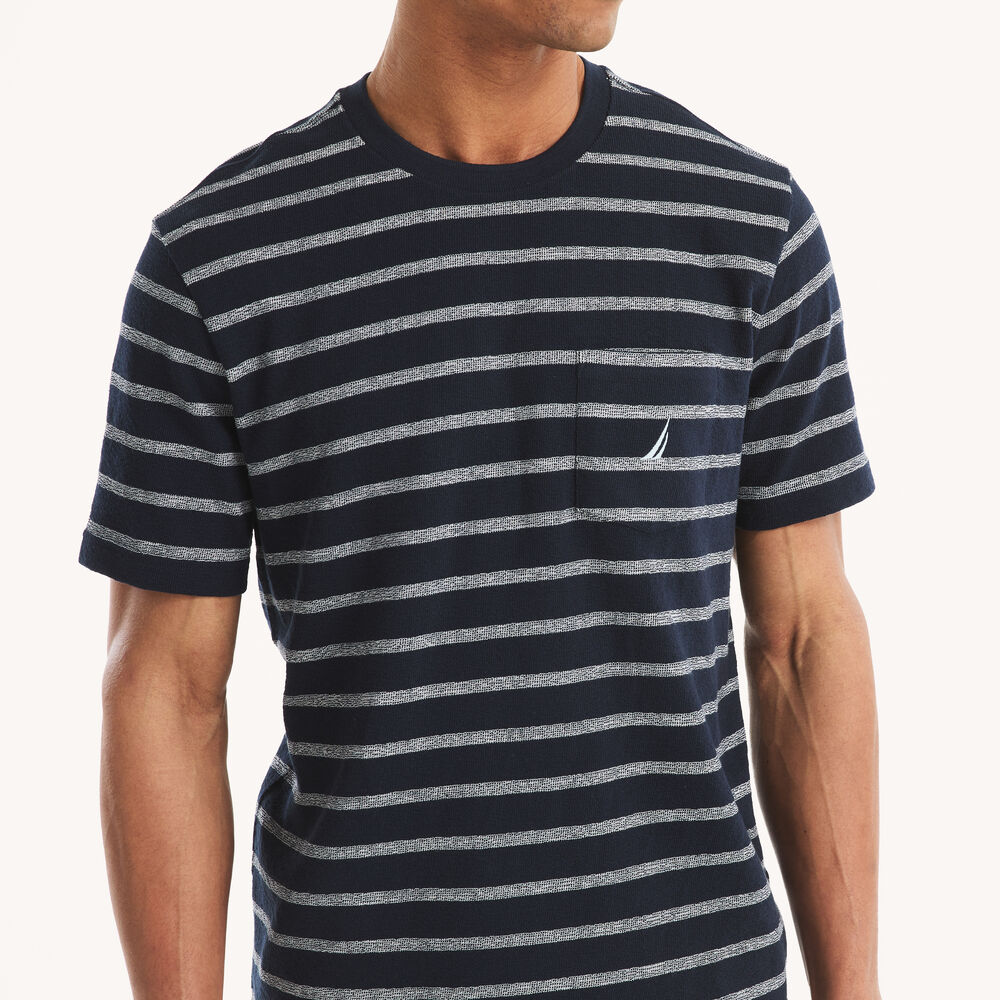 Striped Textured Crewneck T-Shirt,Stellar Blue Heather,large