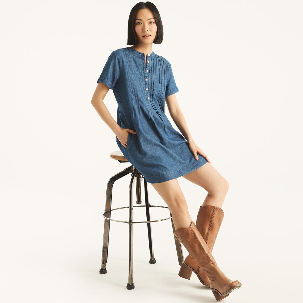 Chambray Pintuck Dress,Chambray,large