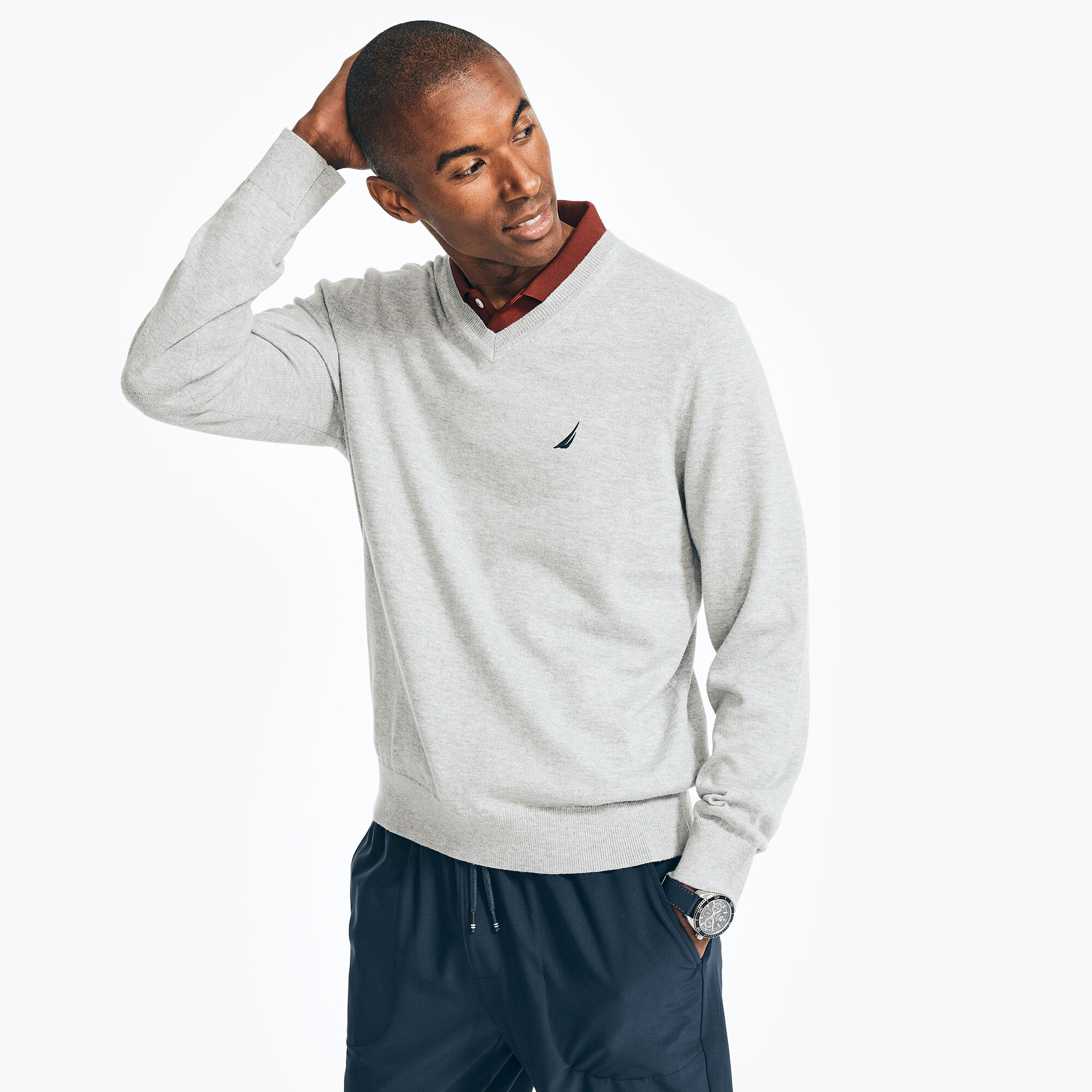 NAVTECH V-NECK SWEATER,Grey Heather,large