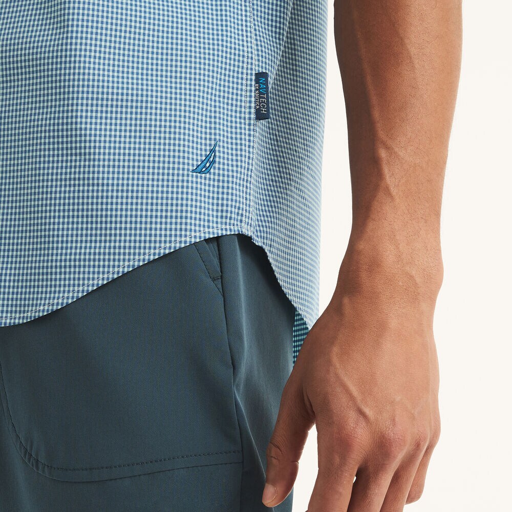 Navtech Trim Fit Plaid Short-Sleeve Shirt,Windsurf Blue,large