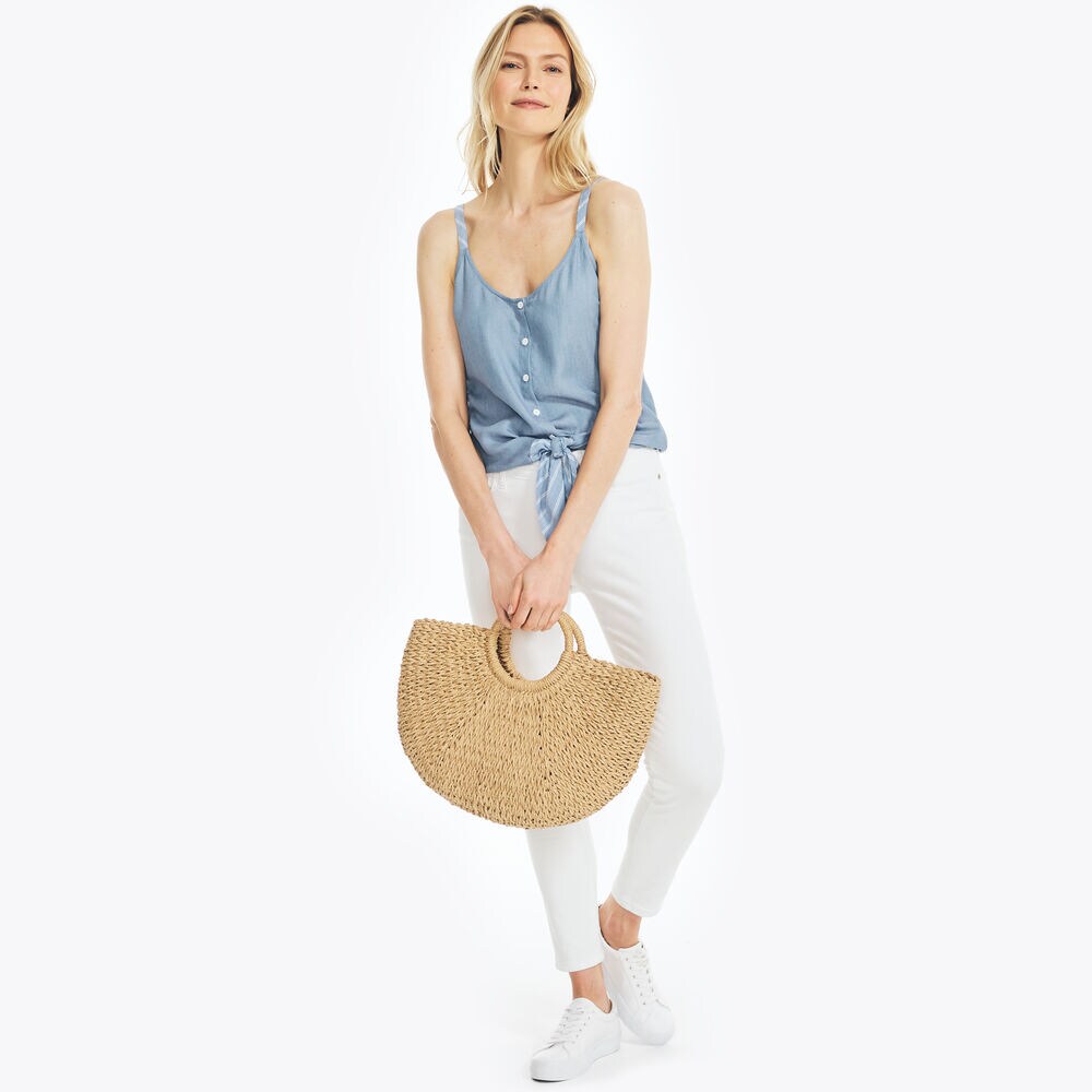 NAUTICA JEANS CO. TIE-FRONT CAMI,Stellar Blue Heather,large