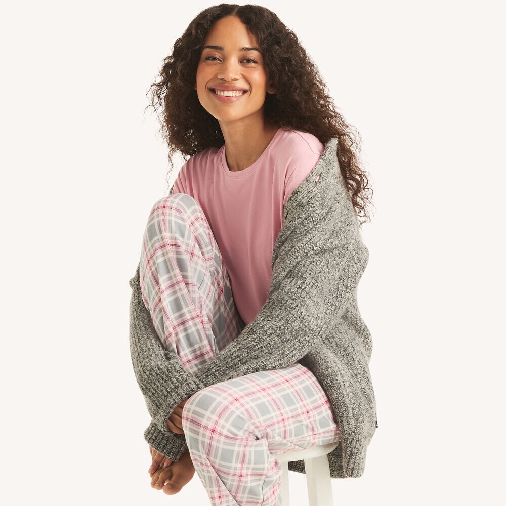 Plaid Pajama Pant Set,Grey Heather,large