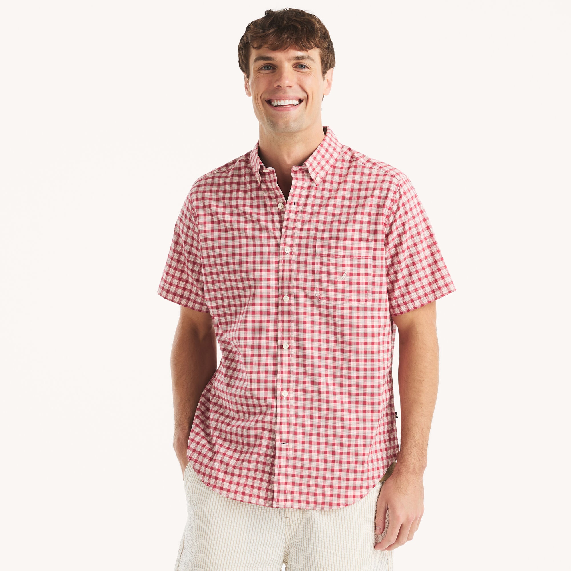 Plaid Short-Sleeve Shirt,Melonberry,large