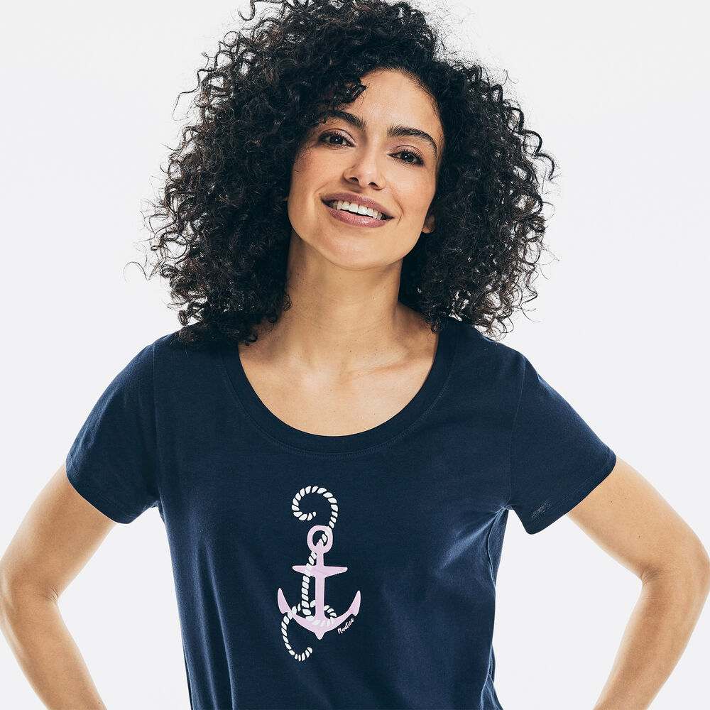 ANCHOR AND KALEIDOSCOPE PRINT SHORT SLEEVE PAJAMA SET,Pure Adriatic Sea Wash,large