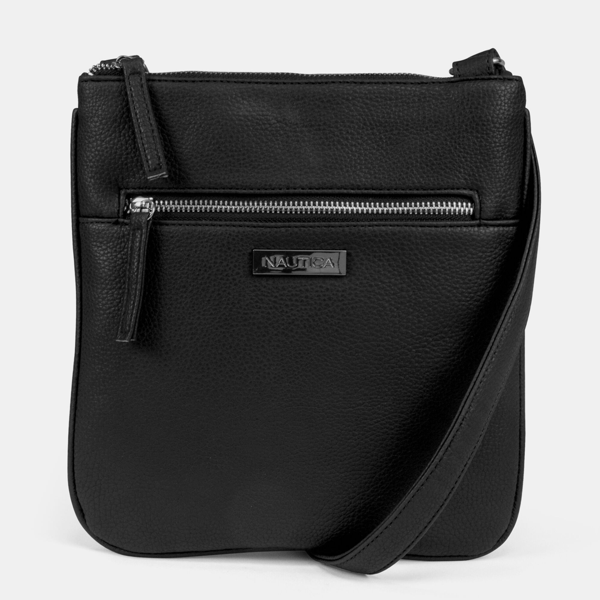BOARDWALK EMBOSSED FAUX-LEATHER CROSSBODY BAG,True Black,large