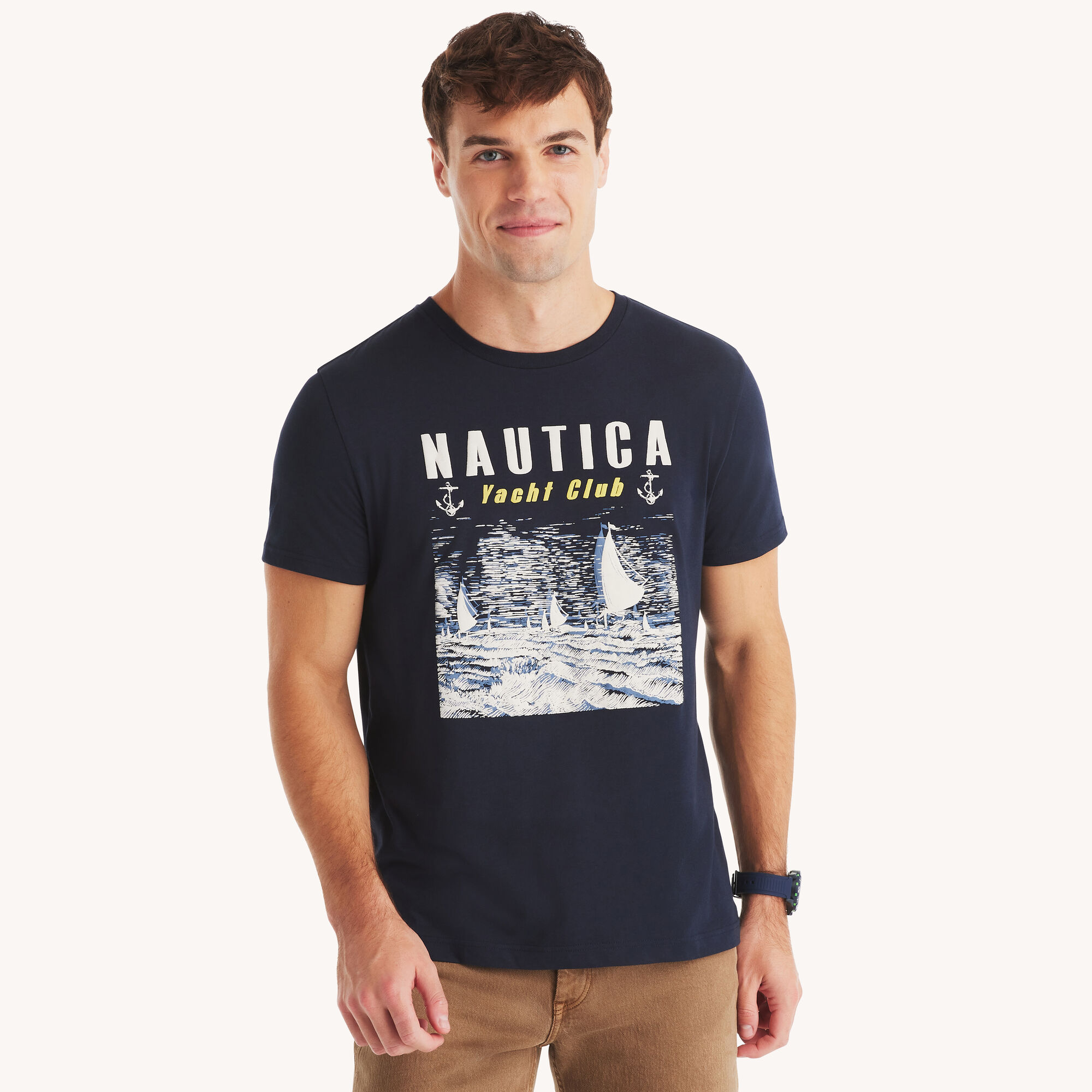 Yacht Club Graphic T-Shirt,Navy,large