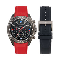 NCT Blue Sail Chronograph Silicone Watch,Nautica Red/Orange,large
