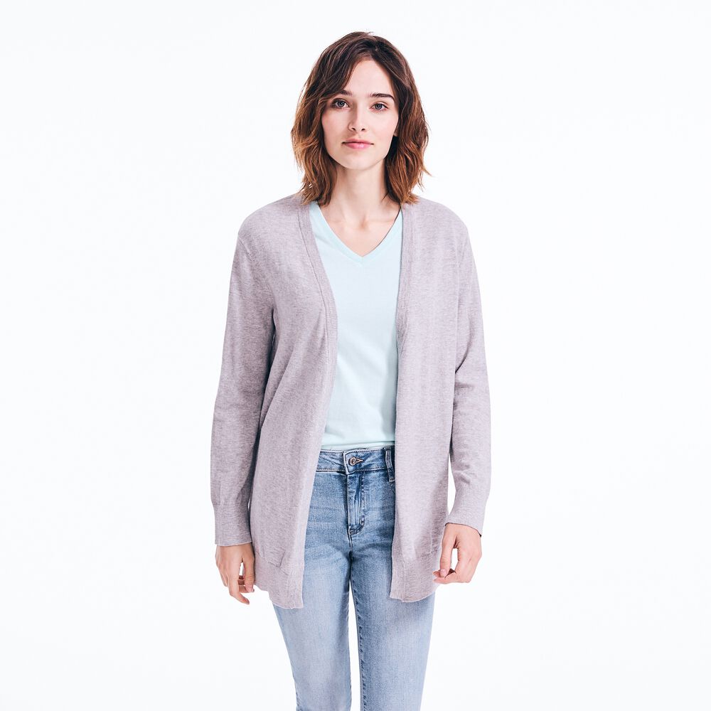 V-NECK OPEN FRONT CARDIGAN,Fog,large